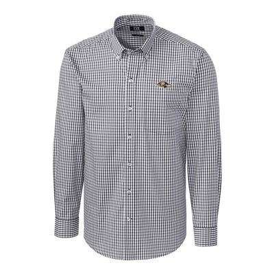 Cutter & Buck Men's Charcoal Baltimore Ravens Big & Tall Stretch Gingham Long Sleeve Woven Button Down Shirt
