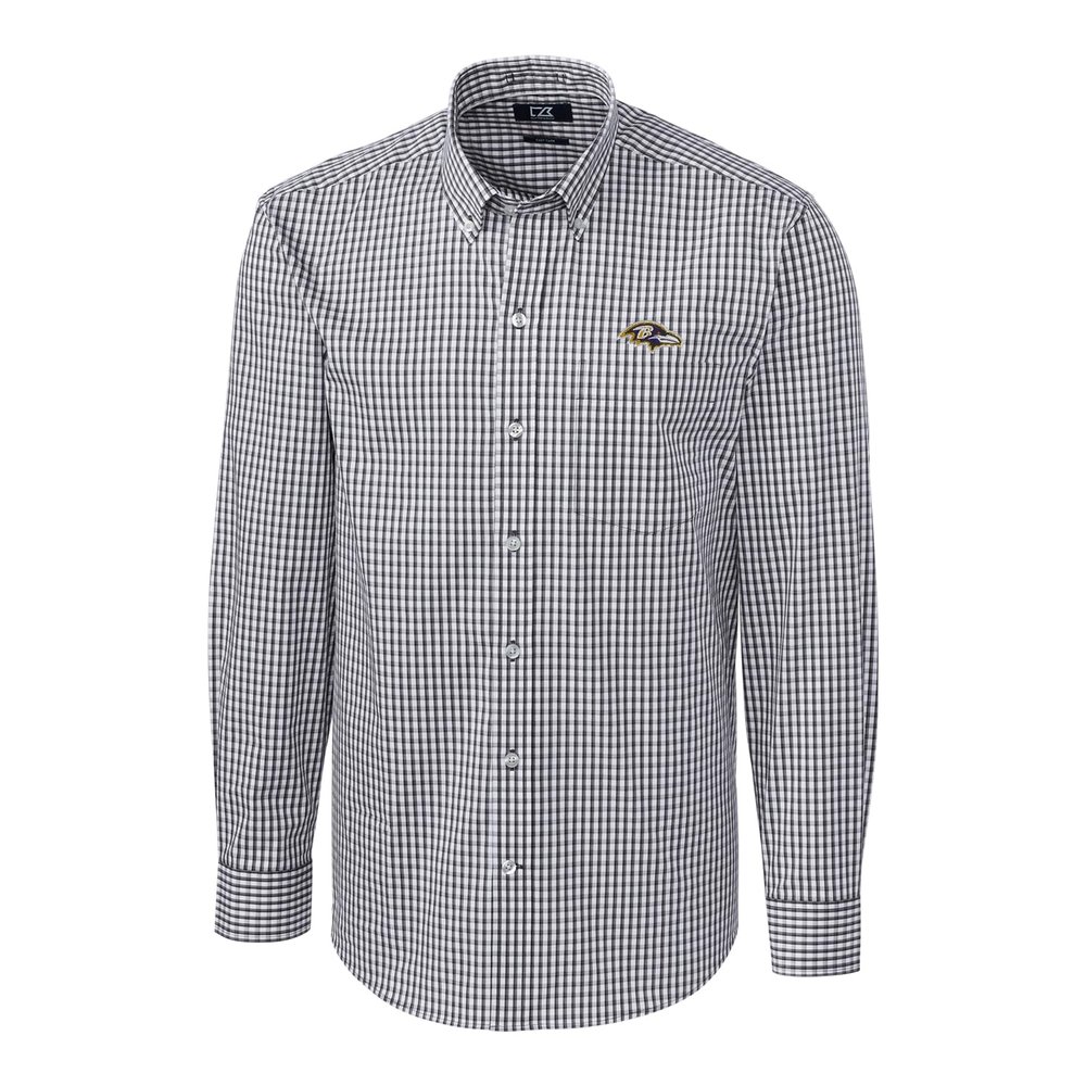Cutter & Buck Men's Charcoal Baltimore Ravens Big & Tall Stretch Gingham Long Sleeve Woven Button Down Shirt