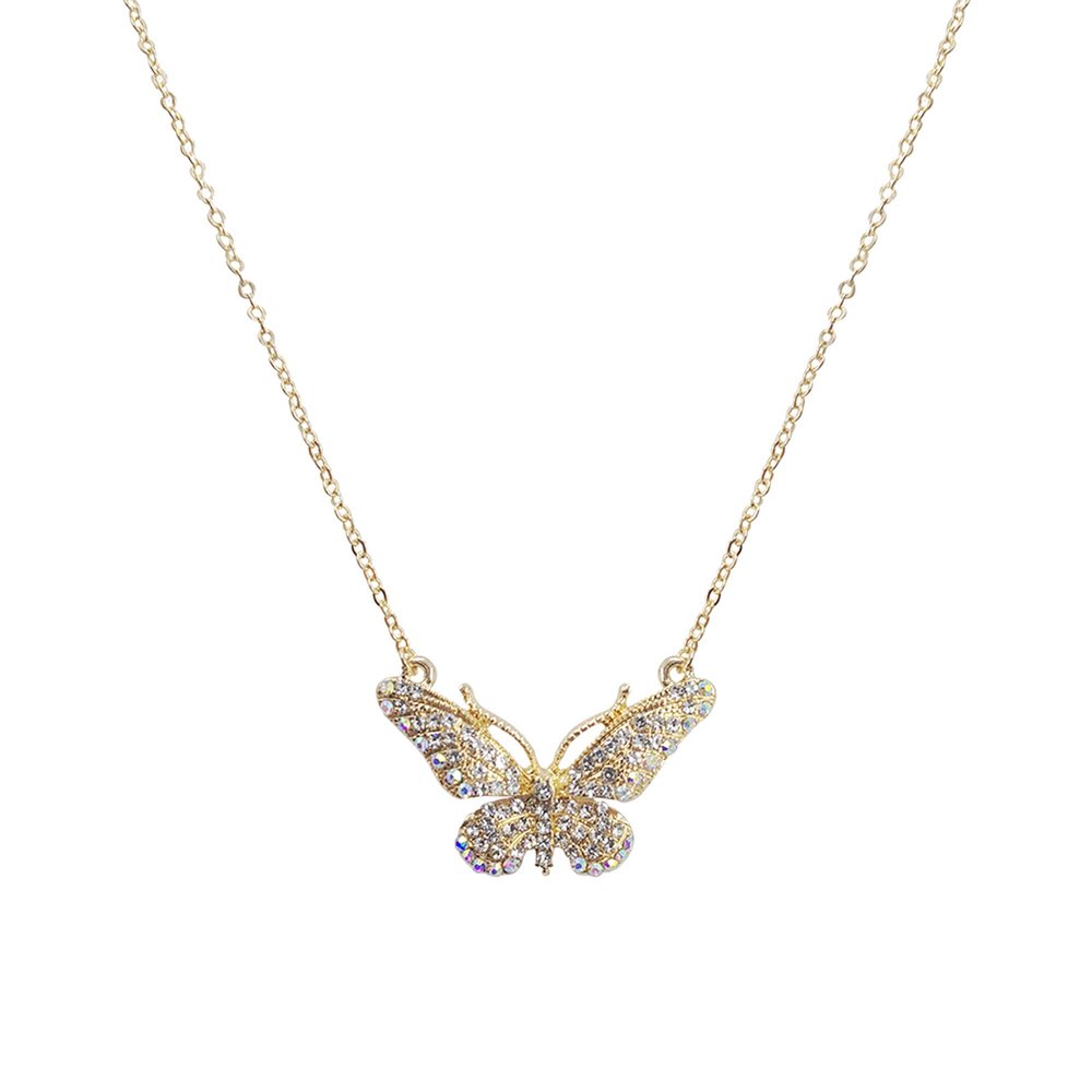 NTLX Butterfly Necklaces Crystal Butterfly Necklace for Women Genuine Rhinestone Crystals - Gift Box Included (Round Crystals - Gold)