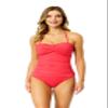 Anne Cole Women's Solid Twist Front Shirred Bandeau Tankini Swim Top (Coral, Small) view 1