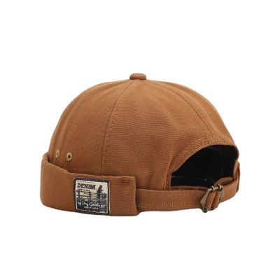 Beanie Brimless Cap Adjustable Rolled Cuff Hat Breathable Cotton No Visor Cap Casual Docker Sailor Cap Skullcap Beanie Hat for Men Women Summer Outdoor (Khaki)