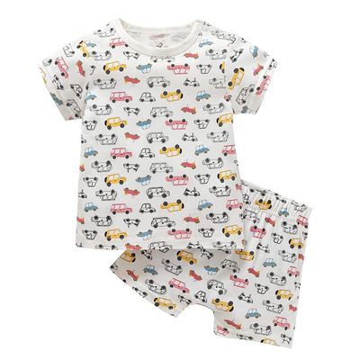 Zanie Kids Baby Toddler Pajamas Short Sleeve Homewear Top & Pants Summer Sleepwear Cotton Pjs Sets Car 73cm 6-9 Months