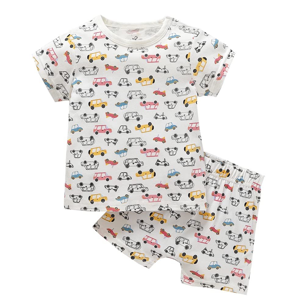 Zanie Kids Baby Toddler Pajamas Short Sleeve Homewear Top & Pants Summer Sleepwear Cotton Pjs Sets Car 73cm 6-9 Months
