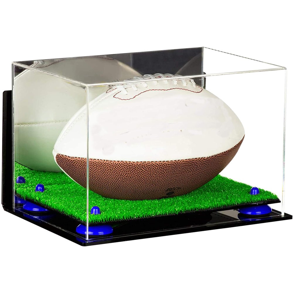 Football Display Case, Durable Clear Display Case with Mirror & Truf Base, Wall Mounted Case for Full Size Footballs, Sports Memorabilia, Collectibles, Keepsakes, Autographed Balls Items (B41/A004)