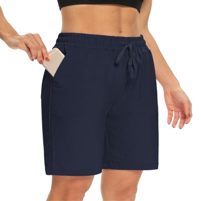 DIBAOLONG Womens Yoga Shorts Loose Comfy Drawstring Lounge Bermuda Shorts with 3 Pockets Navy 2XL