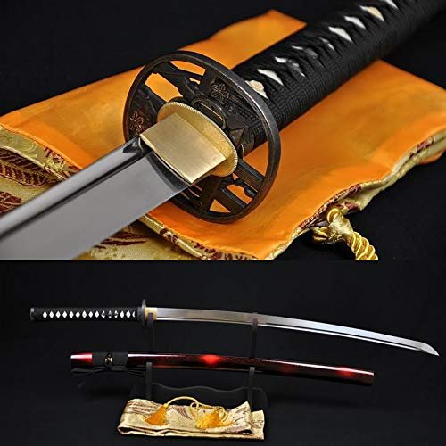 GLW Sword Hand Forged Full Tang Japanese Samurai Katana Sword 1060 High Carbon Steel Flower Alloy Tsuba Oil Quenched Mirror Surface Blade