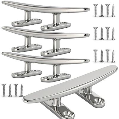 VEITHI Dock Cleats 6 inch 316 Stainless Steel, Boat Dock Cleats Open Base Flat Top, Boat Cleats with Hardware for Boat/Dock Tie Cleat/Deck/Nautical Decor (4 Pack)