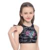 Kaerm Kids Girls Printed Racerback Sports Training Bra Top Sleeveless Workout Crop Top Vest Sportwear Black 14 view 3