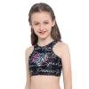 Kaerm Kids Girls Printed Racerback Sports Training Bra Top Sleeveless Workout Crop Top Vest Sportwear Black 14 view 4
