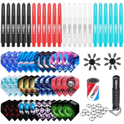 CyeeLife-Dart Accessories kit,36 Dart Flights+24 PVC Shafts+Sharpener+Remover Tool+50 Metal Rings+16 Flight Protectors