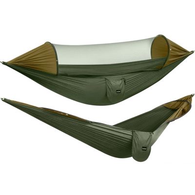 G4Free Large Camping Hammock with Mosquito Net 2 Person Pop-up Parachute Lightweight Hanging Hammocks Tree Straps Swing Bed for Outdoor Backpacking Backyard Hiking