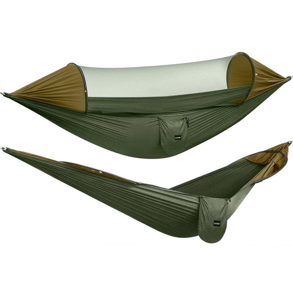 G4Free Large Camping Hammock with Mosquito Net 2 Person Pop-up Parachute Lightweight Hanging Hammocks Tree Straps Swing Bed for Outdoor Backpacking Backyard Hiking