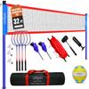 Badminton & Volleyball Combo Set- 32FT Adjustable Professional Volleyball Net for Lawn, Backyard, Easy Set up Volley ball Set with Volley ball,Badminton Racquets,Carry Bag,Boundary Line for Family Fun view 1