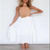 HAEOF Women's Summer Flowy Boho Maxi Skirt A Line Pleated Tiered Long Skirts with Pockets Fashion Beach Vacation Outfits (White, M) view 2