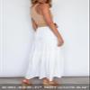 HAEOF Women's Summer Flowy Boho Maxi Skirt A Line Pleated Tiered Long Skirts with Pockets Fashion Beach Vacation Outfits (White, M) view 4