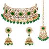 Aheli Faux Pearl Choker Necklace with Earrings Indian Traditional Bollywood Bharatanatyam jewellery Set for Women Green view 1