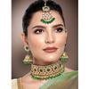 Aheli Faux Pearl Choker Necklace with Earrings Indian Traditional Bollywood Bharatanatyam jewellery Set for Women Green view 2