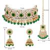 Aheli Faux Pearl Choker Necklace with Earrings Indian Traditional Bollywood Bharatanatyam jewellery Set for Women Green view 4