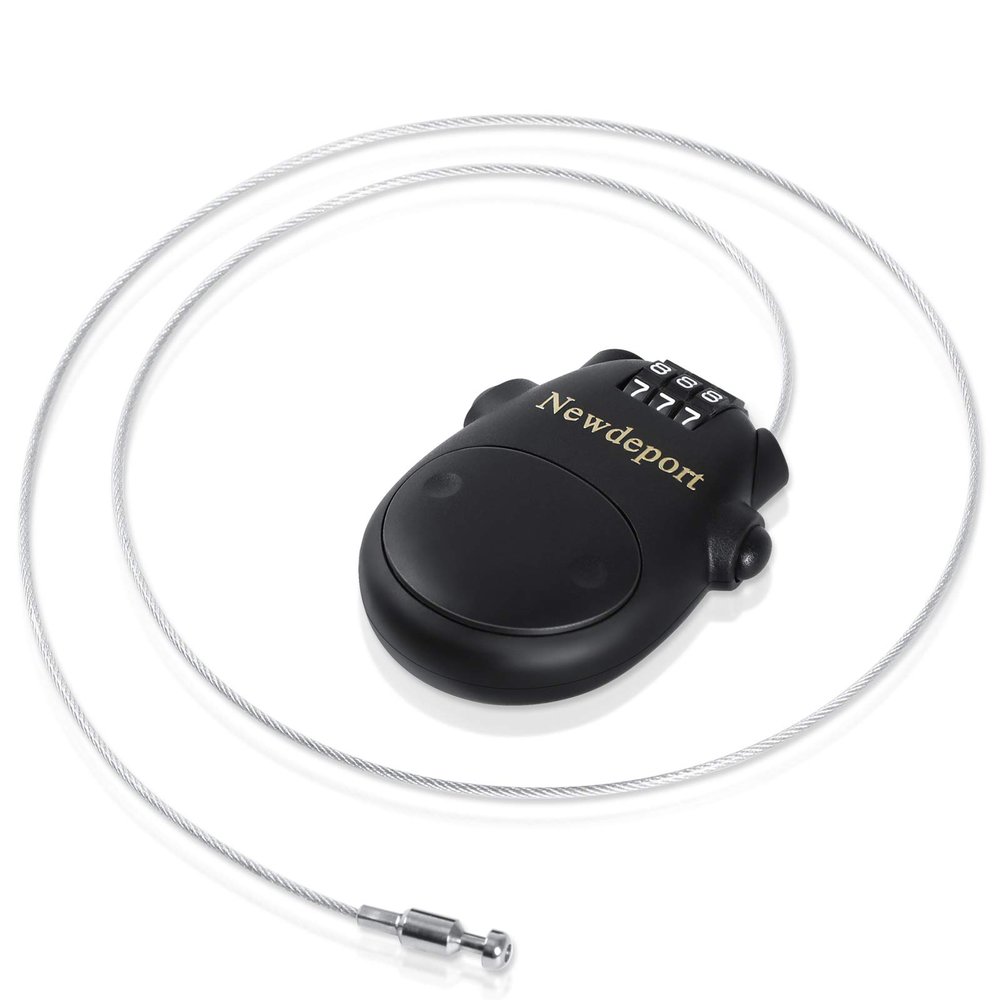 Newdeport Snowboard Cable Lock: 29.5 Inch Retractable Steel Cable - Bike, Helmet, Luggage, Stroller, Travel & Mini Ski Lock - Black