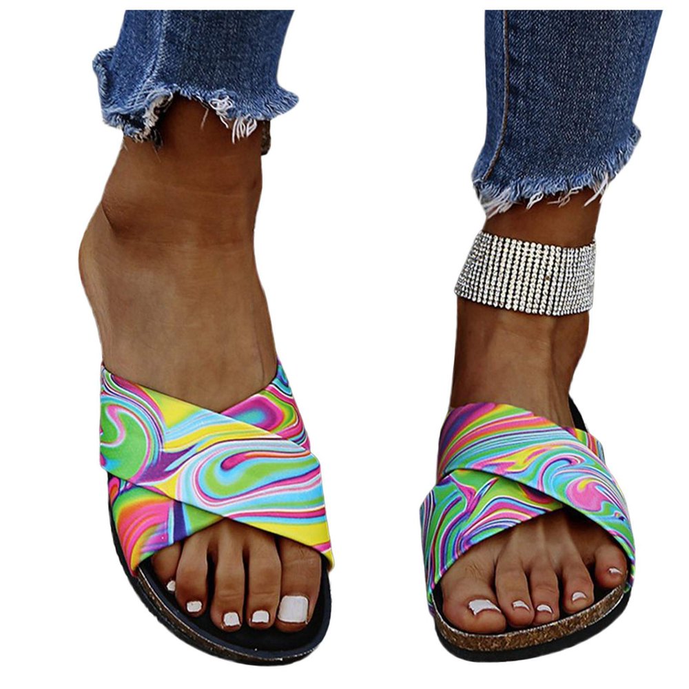 ZBYY Women's Slide Sandals Summer Flat Slides Slip on Open Toe Slippers Comfortable Travel Fashion Beach Slippers