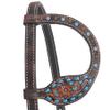 Circle Y Bronco Blue Texas Flower One-Ear Headstall | Durable Western Horse Tack with Double-Ply Leather & Tie Bit Ends | for Horse Shows, Trail Rides & Equestrian Sports, Chocolate, One Size view 3