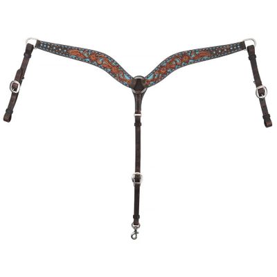 Circle Y Bronco Blue Texas Flower Durable Leather Breast Collar with Contour-Tapered Design & Hand-Tooled Floral Filigree | Western Tack for Horse Riding, Shows & Equestrian Sport, Chocolate, One Size