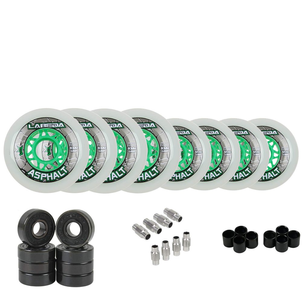 Labeda Gripper Asphalt Outdoor Inline Roller Hockey Wheels + Hybrid Ceramic Bearings 76mm 83A White