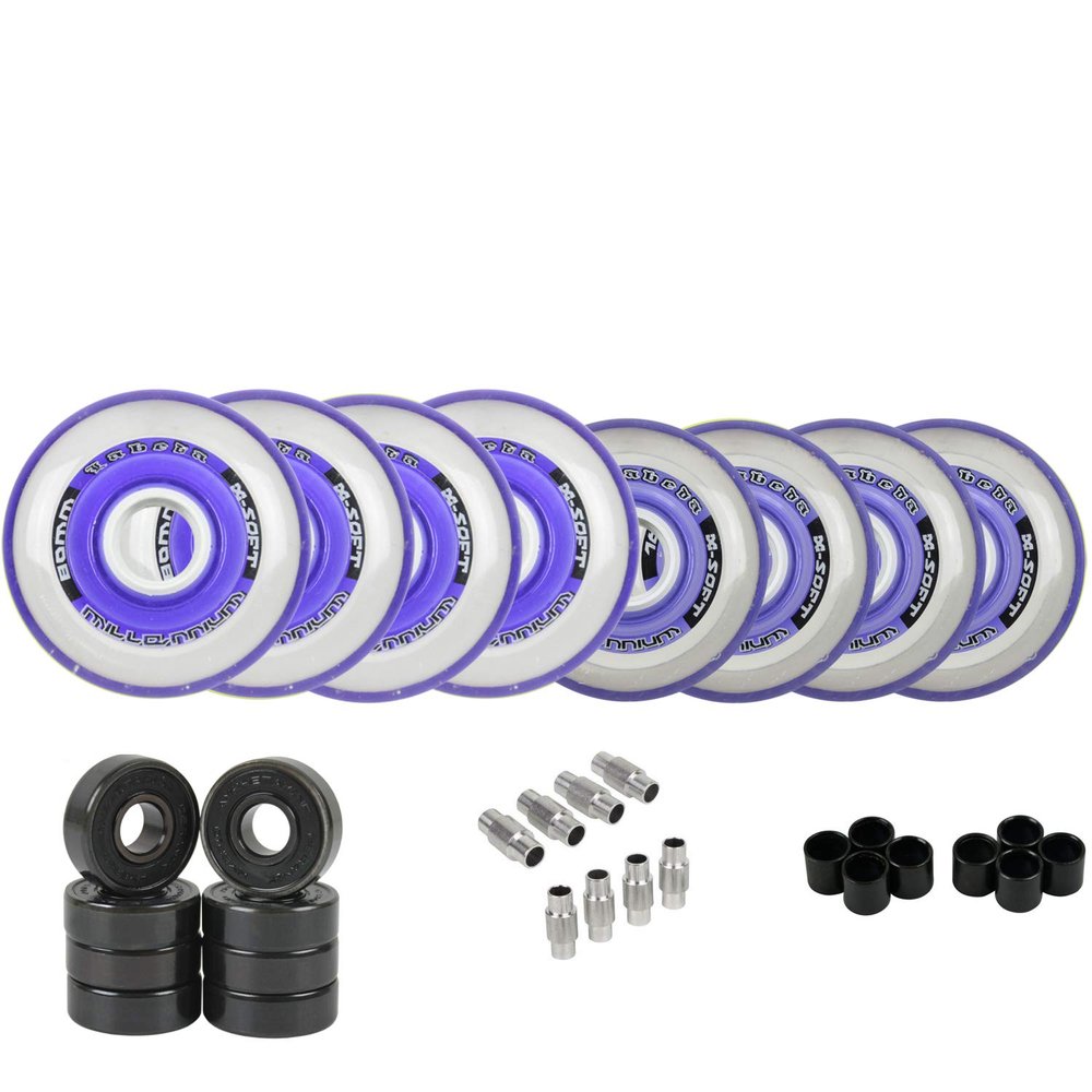 Labeda Millennium Gripper Roller Hockey Wheels + Hybrid Ceramic Bearings Purple X-Soft 74A 76mm