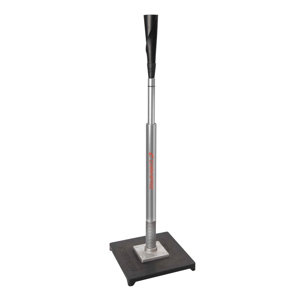 CHAMPRO Brute Spring-Loaded Batting Tee with Flexible Top and Weighted Base, Professional Grade Materials and Adjustable Height for Baseball and Softball,Silver