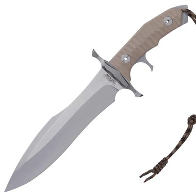 United Cutlery Rambo Last Blood Heartstopper Knife And Leather Sheath - Officially Authorized By Stallone, 7Cr17 Stainless Steel Blade, Micarta Handle, For Movie Memorabilia Collectors