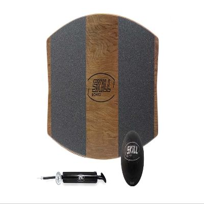 The Skill Board Mini - Wooden Balance Board - Travel-Size Balance Trainer for All Sports, Gym, Standing Desk - Incl. Fitness Ball, Ball Pump, Grip Tape