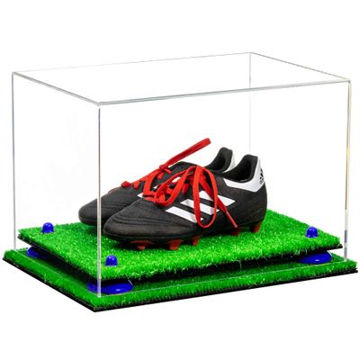 Better Display Cases Acrylic Kids Shoes Display Case - Medium Rectangle Box with Clear Case, Navy Blue Risers and Turf Base 12" x 8.25" x 8" (V41/A004)