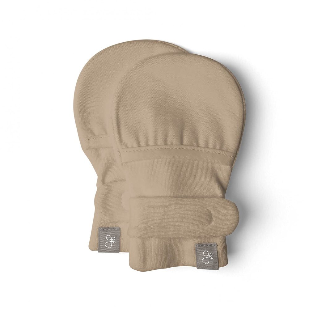 goumikids Scratch Free Baby Mittens Organic Soft Stay On Unisex Mittens Stops Scratches (Sandstone 3-6M)