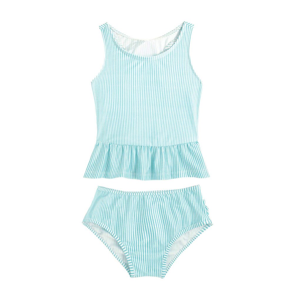 Yeahdor Baby Girls Two Piece Swimsuit Striped Ruffles Tank Top with Bottoms Beach Bathing Suit Mint Green 6