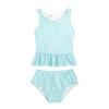 Yeahdor Baby Girls Two Piece Swimsuit Striped Ruffles Tank Top with Bottoms Beach Bathing Suit Mint Green 6 view 1