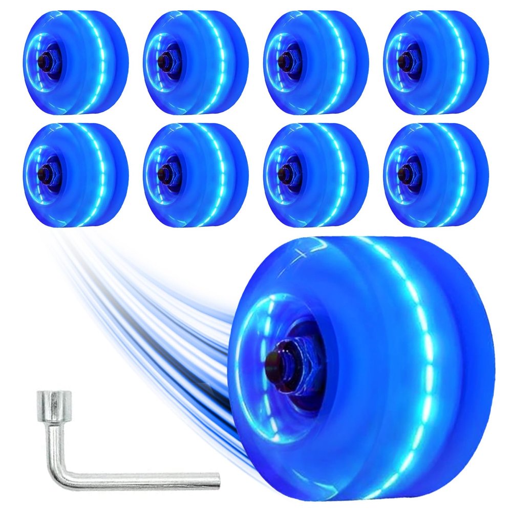 Nezylaf Light Up Roller Skate Wheels 8 Pack, 78A Hardness LED Skateboard Wheels with Premium ABEC-9 Bearings, Illuminating Roller Skate Accessories for Outdoor Indoor Quad Skates