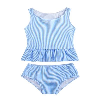 Hansber Infant Baby Girls Stripe Print Two Piece Tankini Swimsuit Sleeveless Ruffles Top with Briefs Blue 1-2