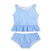 Hansber Infant Baby Girls Stripe Print Two Piece Tankini Swimsuit Sleeveless Ruffles Top with Briefs Blue 1-2