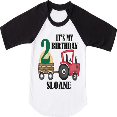 Its My Second Birthday Shirt, Farmer Birthday Outfit, Farm Birthday Shirt, Personalized Two Year Old Farm Tractor for Boys, Raglan TShirt (3T Raglan T-Shirt)