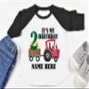 Its My Second Birthday Shirt, Farmer Birthday Outfit, Farm Birthday Shirt, Personalized Two Year Old Farm Tractor for Boys, Raglan TShirt (3T Raglan T-Shirt) view 2