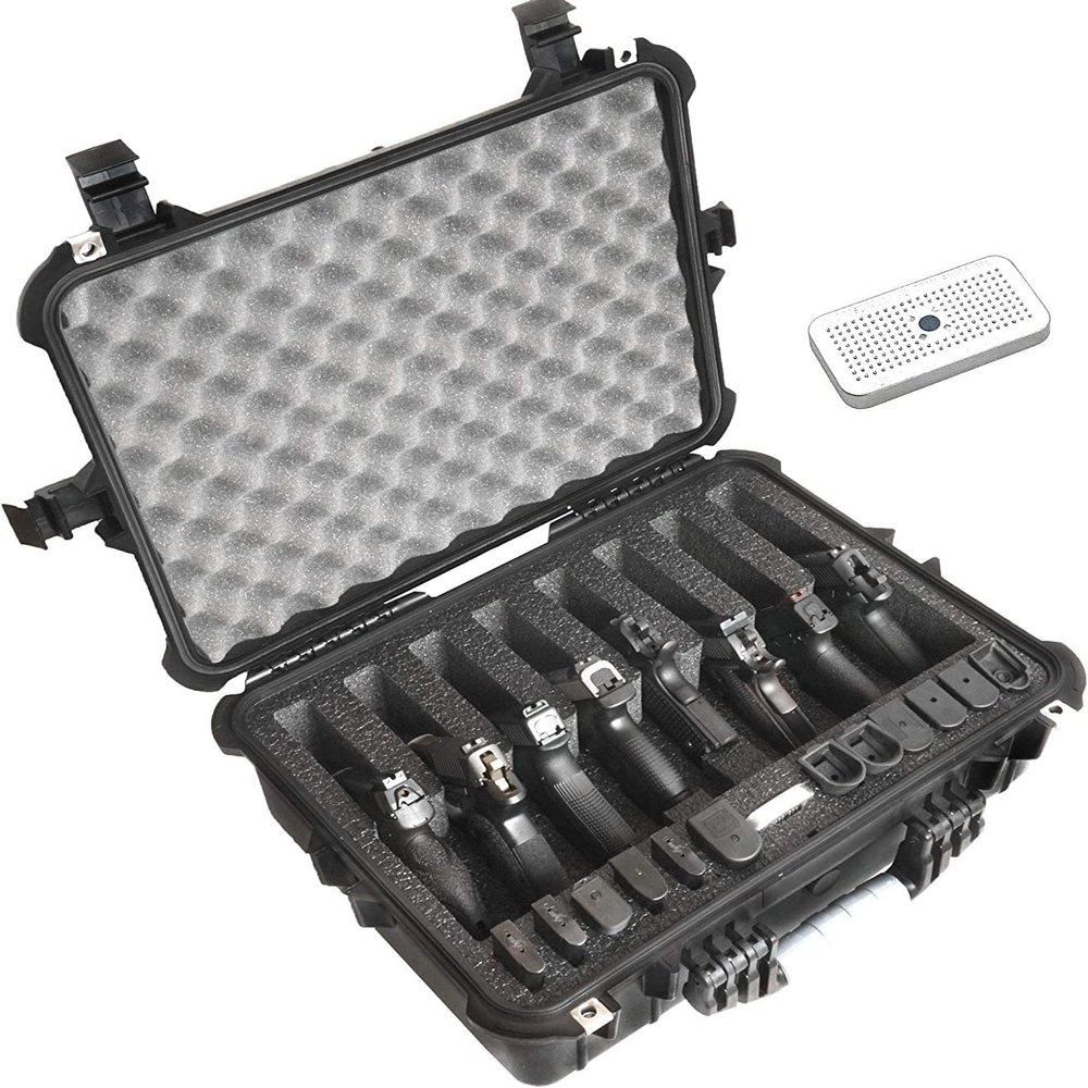 Case Club 8 Pistol and 20 Magazine Pre-Cut Heavy Duty Waterproof Case with Included Silica Gel Canister to Help Prevent Gun Rust