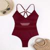 renvena Women One Piece Swimwear V Neck Beachwear Halter Tummy Control Bathing Suit Swimsuit Summer Outfits Wine Red Medium view 4
