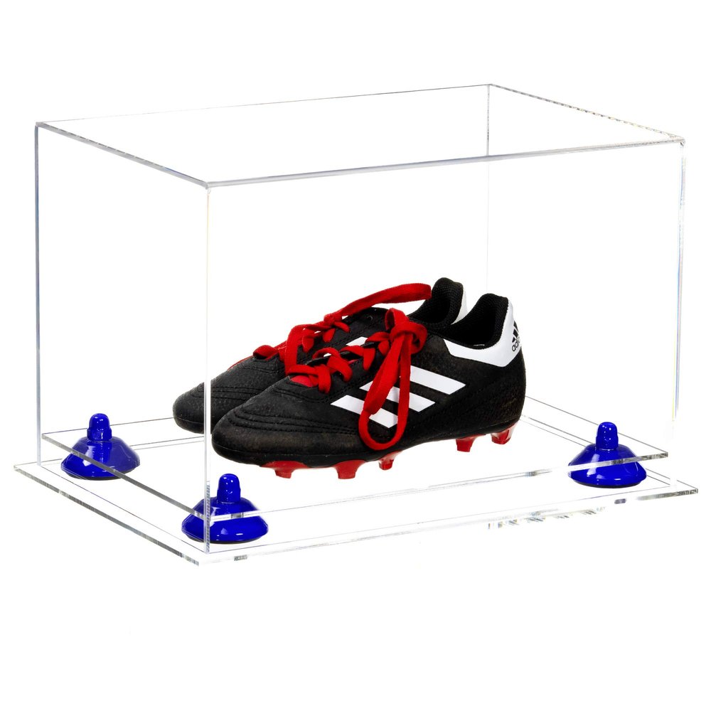 Better Display Cases Acrylic Kids Shoes Display Case - Medium Rectangle Box with Clear Case, Navy Blue Risers and Clear Base 12" x 8.25" x 8" (V41/A004)