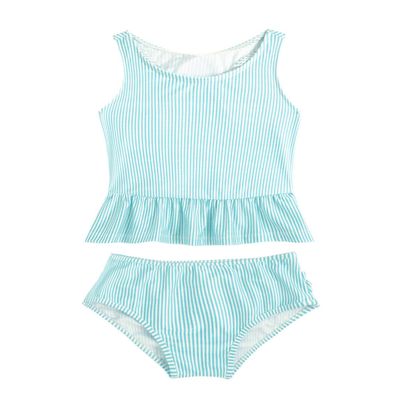 Hansber Infant Baby Girls Stripe Print Two Piece Tankini Swimsuit Sleeveless Ruffles Top with Briefs Mint Green 12-18 Months