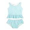Hansber Infant Baby Girls Stripe Print Two Piece Tankini Swimsuit Sleeveless Ruffles Top with Briefs Mint Green 12-18 Months view 1