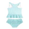 Hansber Infant Baby Girls Stripe Print Two Piece Tankini Swimsuit Sleeveless Ruffles Top with Briefs Mint Green 12-18 Months view 2