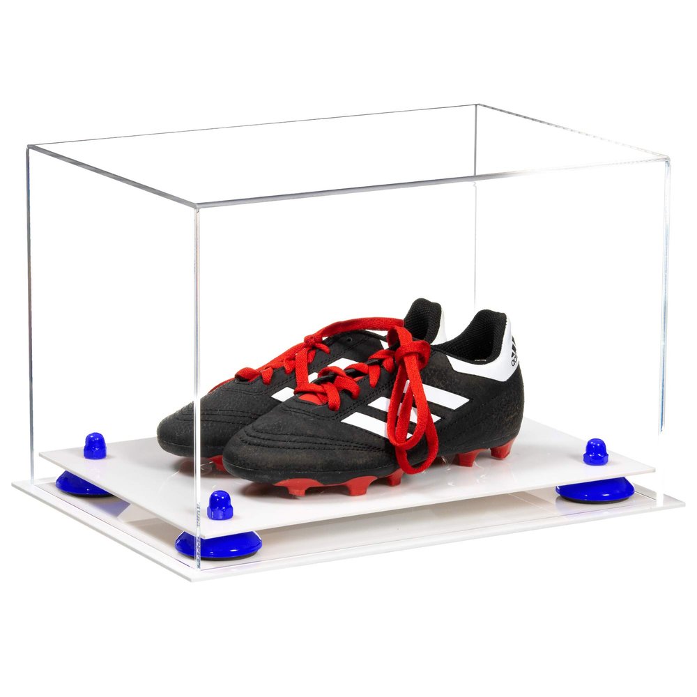 Better Display Cases Acrylic Kids Shoes Display Case - Medium Rectangle Box with Clear Case, Navy Blue Risers and White Base 12" x 8.25" x 8" (V41/A004)