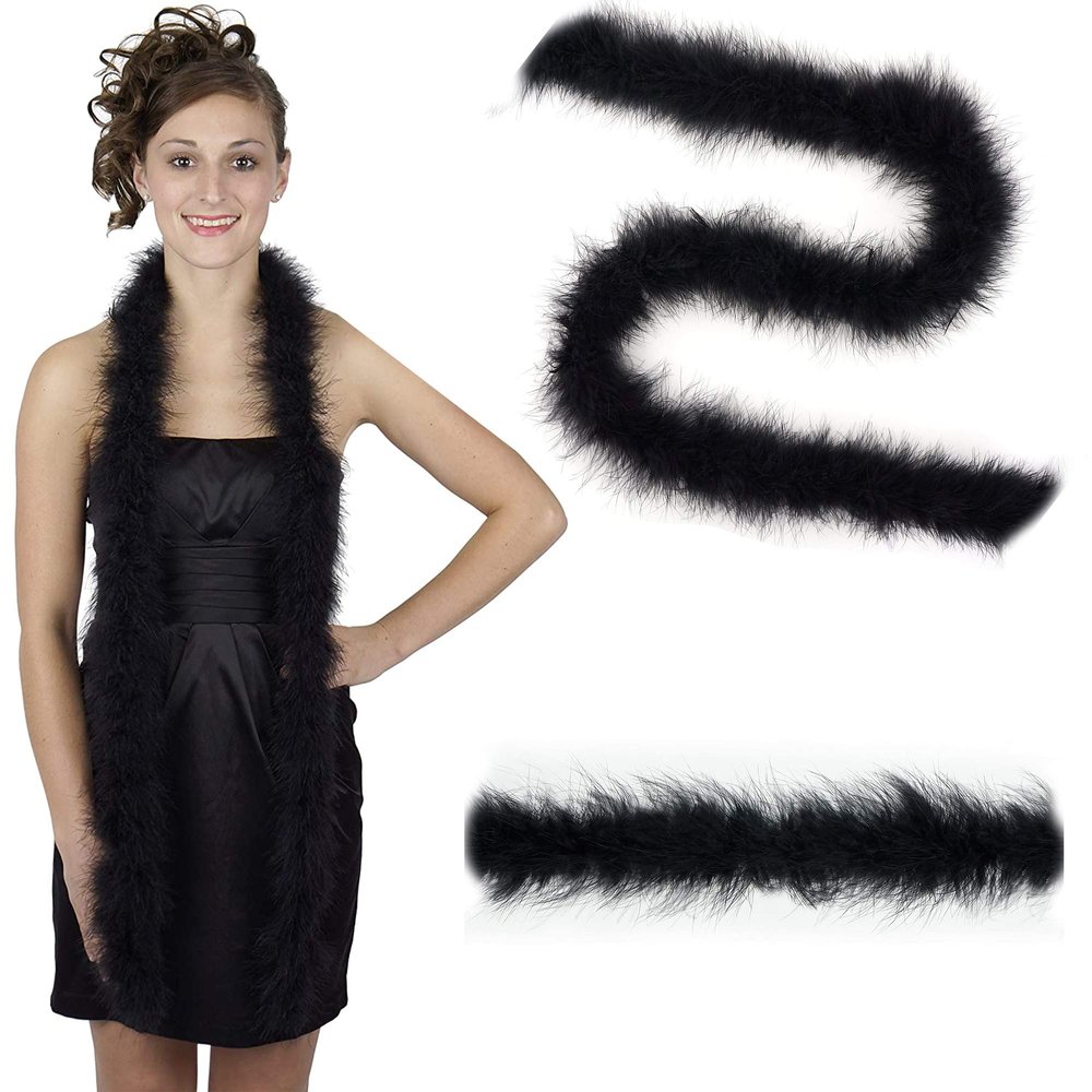 ZUCKER Marabou Feather Boas - Fluffy Costume Accessories, for Halloween Party, Carnival, Crafts, Dancing - Black - 3-Pack