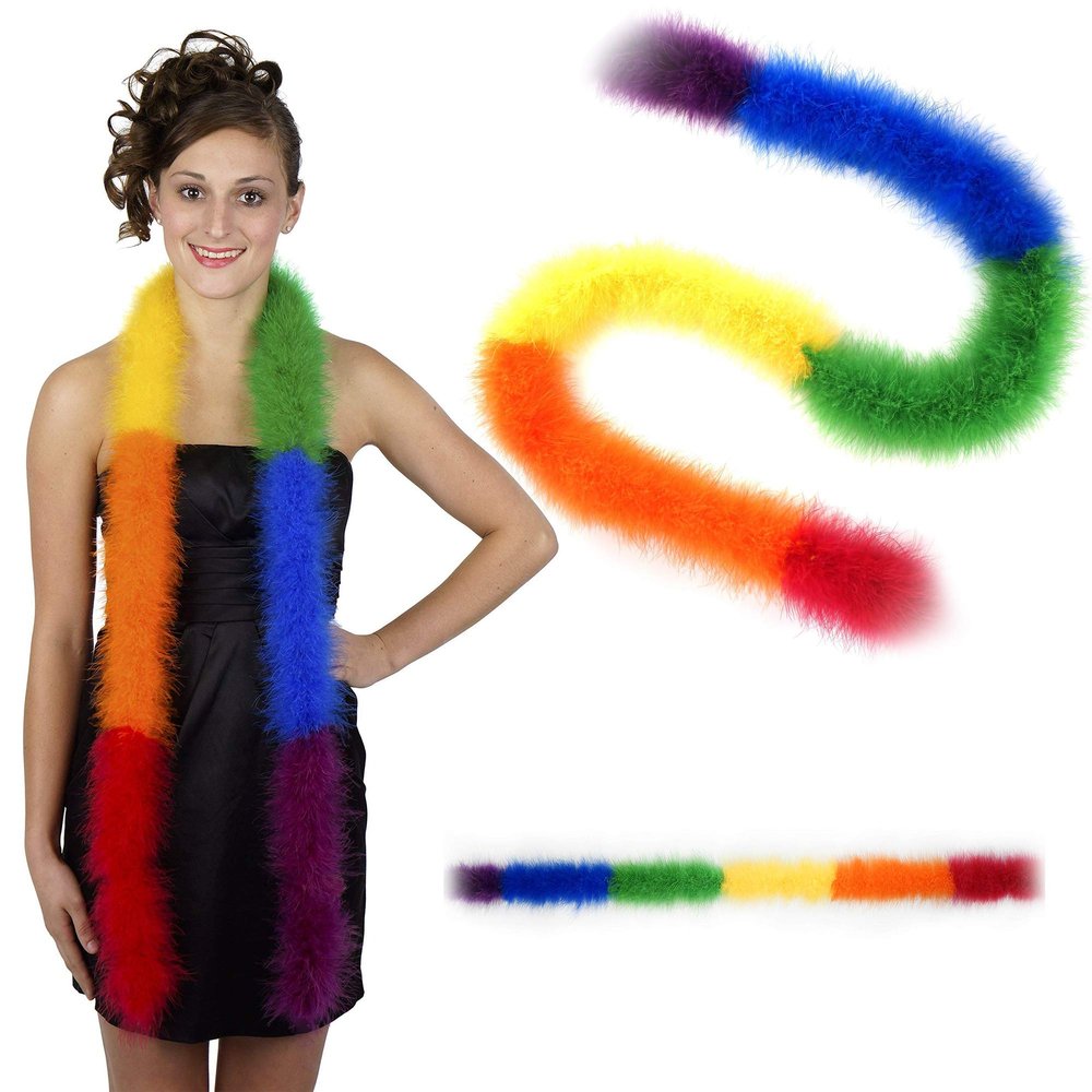 ZUCKER Marabou Feather Boas - Fluffy Costume Accessories, for Halloween Party, Carnival, Crafts, Dancing - Rainbox Mix Sectional - 3-Pack