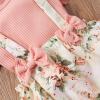 Okbabeha Infant Newborn Baby Girl Summer Floral Shorts Outfit Ruffle Shirt Suspender Shorts with Headband 3pcs Clothes Set (Pink, 6-12 Months) view 4